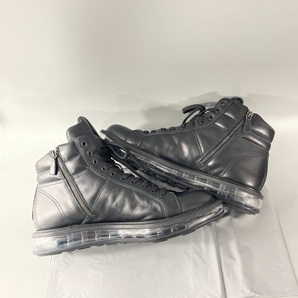 Authentic Prada Black Leather High Top Sneakers, Men's Size 9 (US 10) - Picture 10 of 15